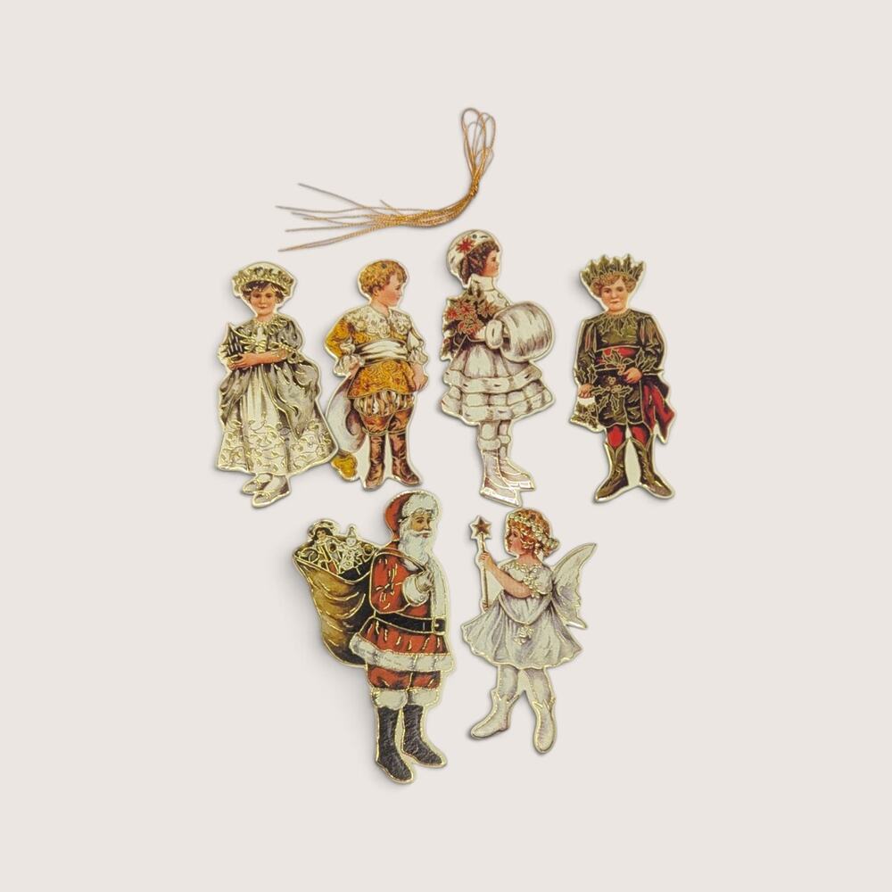 Vintage Merrimack Betty Bonnet Die-Cut Paper Christmas Ornaments Set of 6